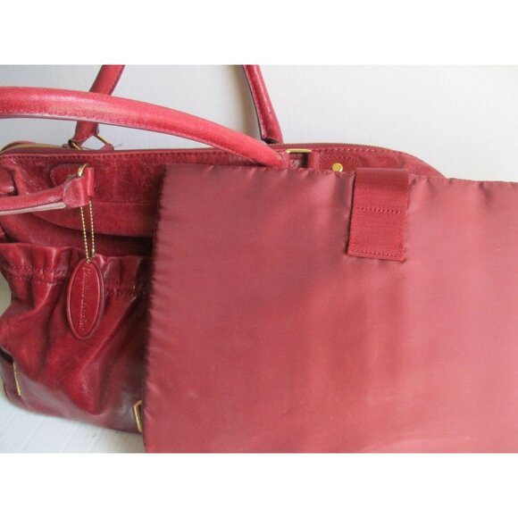 *PELLE Cranberry Red Satchel Tote XL Ruched Pebbled Leather 2-Way + Portfolio - Picture 3 of 13